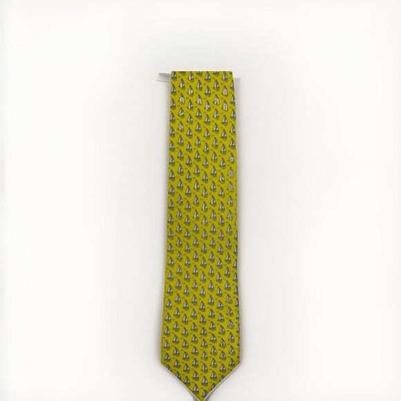 Twisted Fin 100% Silk Tie Yellow Sailboat Nautical Print‎ Naples Florida 59.75" - Picture 3 of 6
